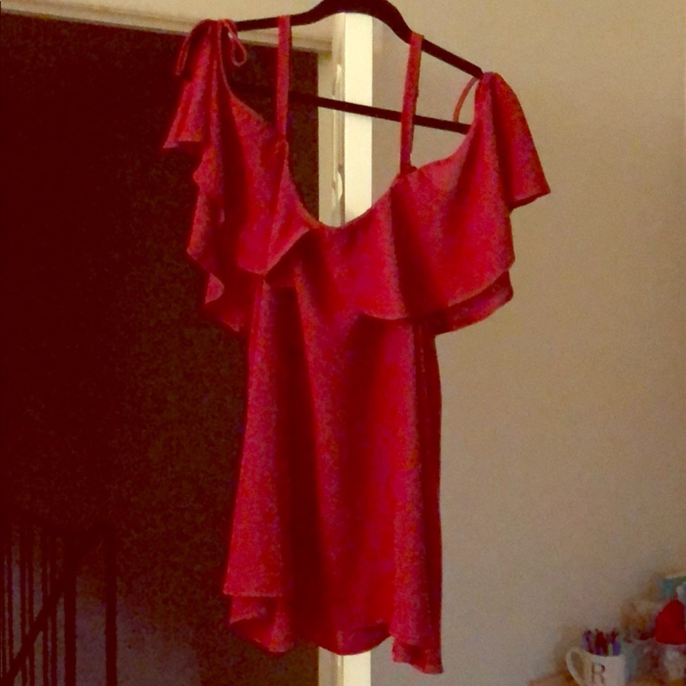 NWT!  Torrid red cold shoulder with ruffle blouse